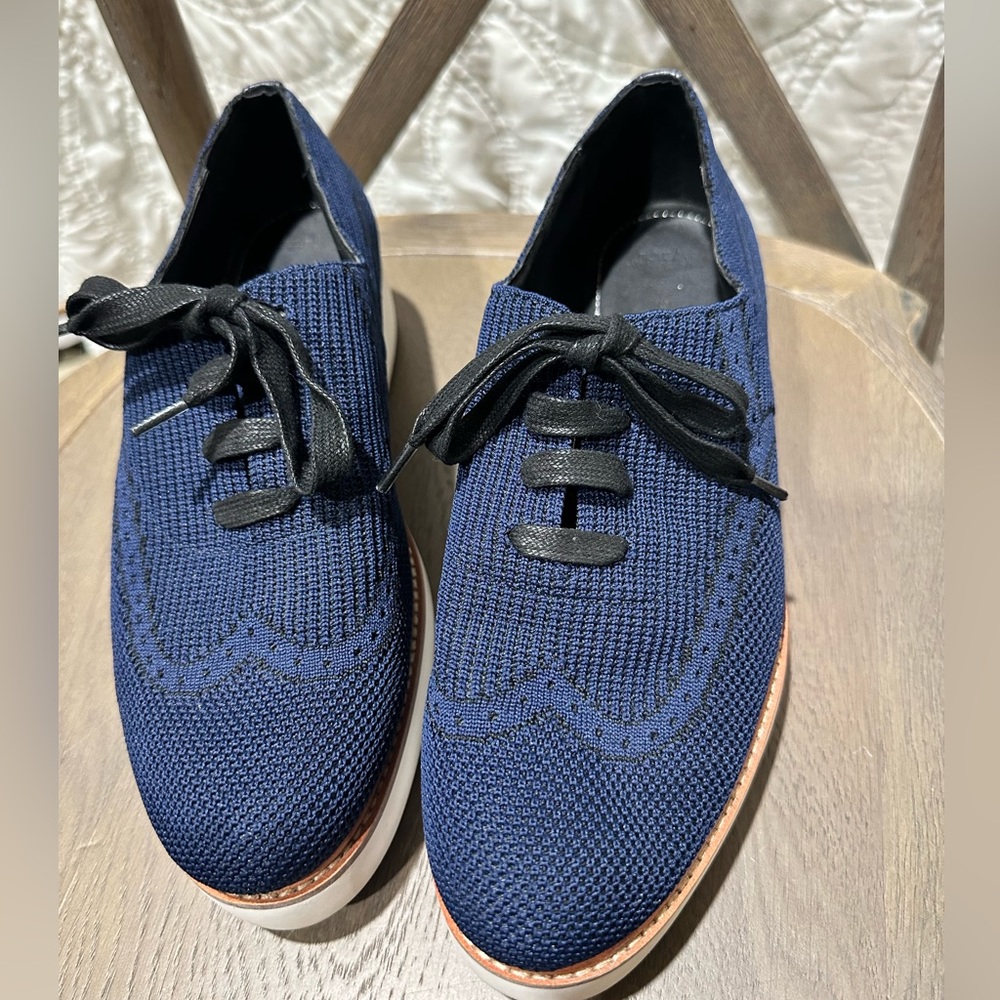 Zara Fabric Knit Upper Blue Platform Derby Oxford Shoes